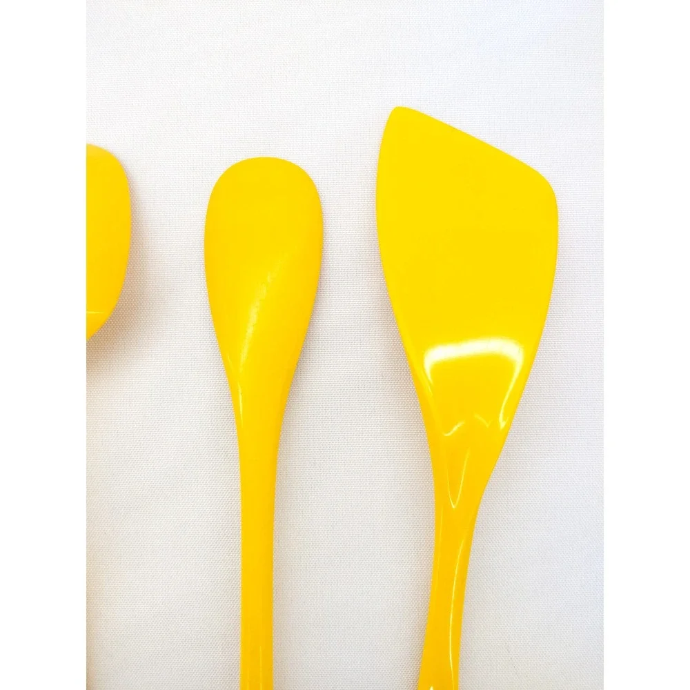 Vintage Hutzler Kitchen Utensil Set Yellow Melamine Spoons Spatula 4pc